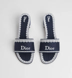Dior Dentelle Heeled Slide Navy Blue