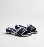 Dior Dentelle Heeled Slide Navy Blue