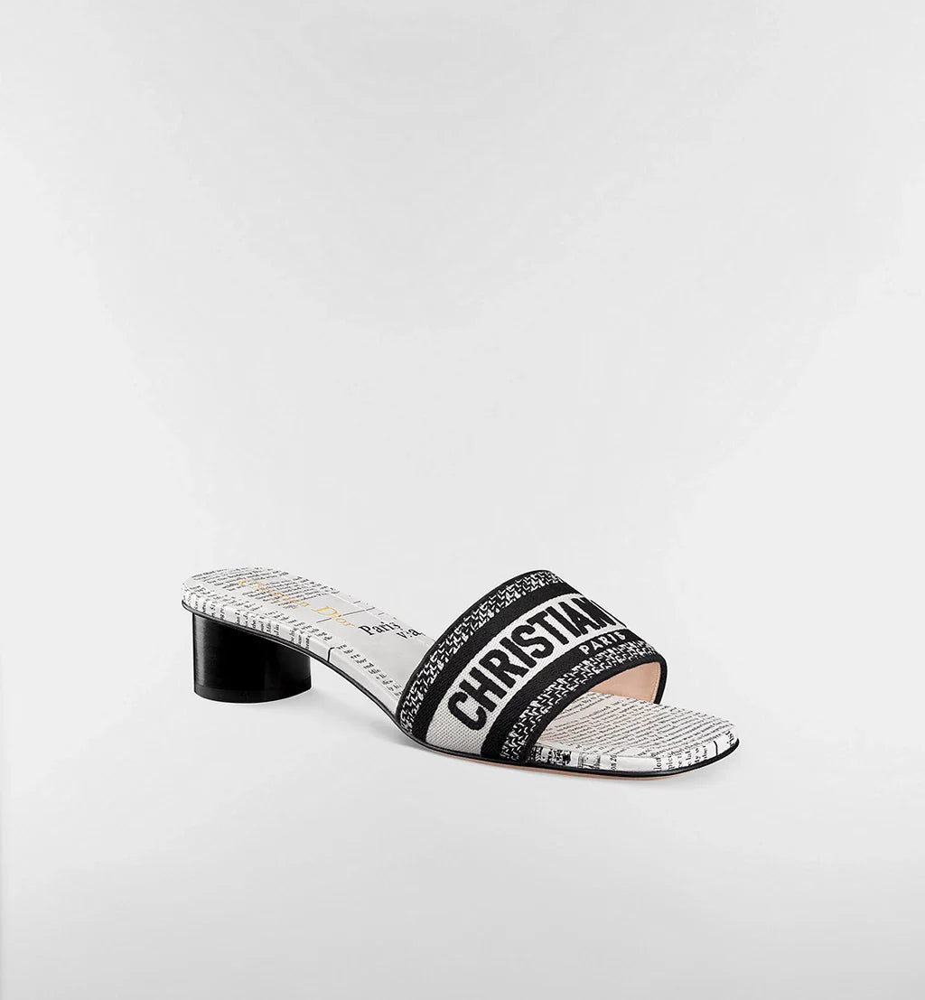 Dior Diorviera Dway Heeled Slide Cotton and White and Black