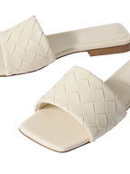 Bottega Veneta Riva Intrecciato Leather Slides Off White
