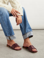 Bottega Veneta Riva Intrecciato Leather Slides Red